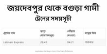 joydebpur to bogra train schedule